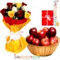 10 mix roses 3 kg apples basket and greeting card