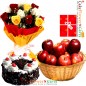 half kg black forest cake 3 kg fresh apple fruit basket roses bunch
