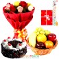 half kg choclate cake 3kg fresh basket 15 roses basket greeting card