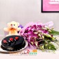 1kg chocolate cake teddy bear 6 purple orchids
