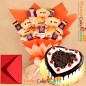 half kg black forest heart shape cake n teddy chocolate bouquet 