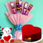 1kg eggless red velvet heart shape cake n teddy chocolate bouquet