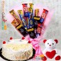 half kg white forest cake teddy chocolates bouquet