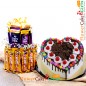 half kg eggless heart shape black forest gems cake with two layer chocolate arrangement