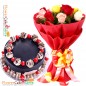 half kg designer chocolate cake and 10 mix roses bouquet