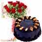 half kg choco walnut cake n 10 roses bouquet