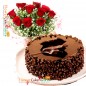 half kg choco chip cake n 10 roses bouquet