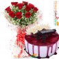 half kg eggless blueberry vanilla cake and 10 roses bouquet