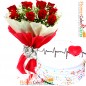 half kg eggless scrumptious hearty vanilla cake and 10 roses bouquet