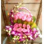 16 roses 5 purple orchids flower basket