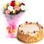 Eggless Butterscotch Cake N Mix Roses Bouquet