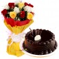 1Kg Eggless Chocolate Traffle Cake N Mix Roses Bouquet