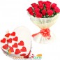 half kg eggless vanilla heart shape cake n 20 roses bouquet 