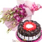 half kg eggless German Black Forest Cake 6 orchid bouquet