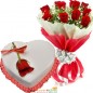 half kg eggless tempting heart shape vanilla cake roses bouquet