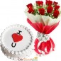 half kg eggless premium vanilla cake 10 roses bouquet