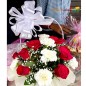 12 White Carnations  13 Red Roses  Basket Arrangement