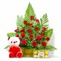 20 Red Roses Basket with Teddy Ferrero Rocher