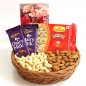 Dairy Milk Soan Papdi 250 gms half kg Cashewnuts  Almonds in Basket