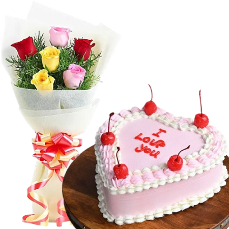 Romance Strawberry Cake n flower bouquet | flower and cake delivery