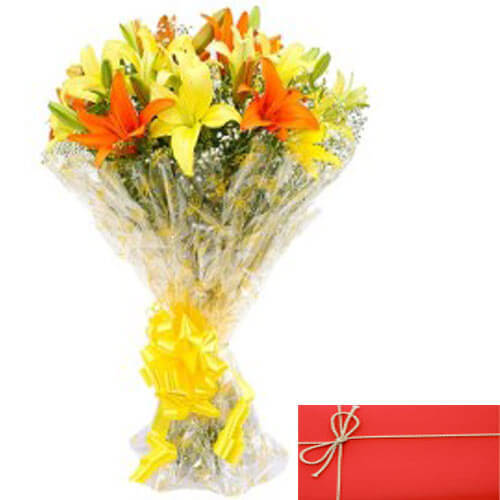 Bunch of Mix lilies with Card
