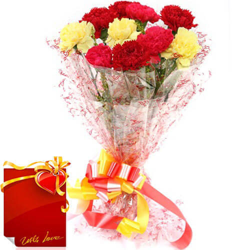 Mix Carnations bunch with Greeting
