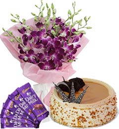 Butterscotch Cake Half Kg Orchids Bouquet n Chocolate 