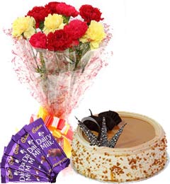 Butterscotch Cake Half Kg Carnations Bouquet n Chocolate 