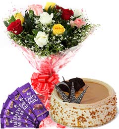 1Kg Butterscotch Cake Mix Roses Bouquet n Chocolate