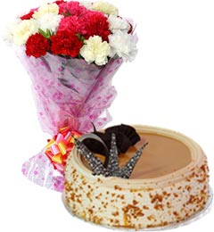 Eggless Butterscotch Cake Half Kg N Carnations Bouquet