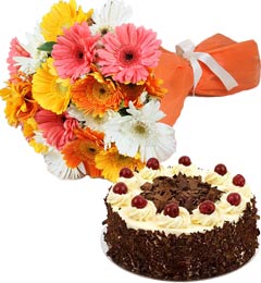 Eggless Black Forest Cake Half Kg N Gerberas Bouquet