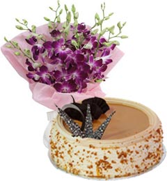 Eggless Butterscotch Cake Half Kg N Orchids Bouquet