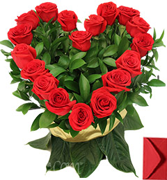 Heart Shaped Arrangement of 20 Red Roses