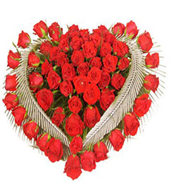 Heart Shaped Arrangement of 50 Red Roses