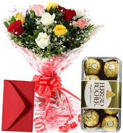 Mix Roses Bouquet n Ferrero Rocher Chocolate