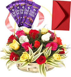 25 Mix Roses Basket n Chocolates
