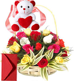 15 Red Roses Basket n Teddy