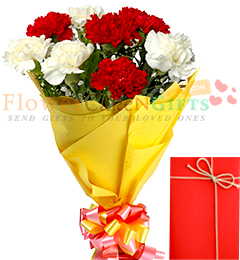 Bouquet of 8 Red n White carnations