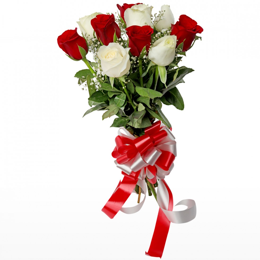 Bunch of 10 Roses - 5 Red 5 White