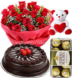 chocolate cake rose bouquet ferrero rochher chocolate and teddy bear