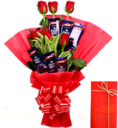 Greeting Card Rose n Chocolate Bouquet