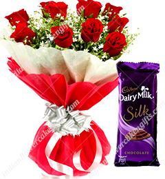  Red Roses Dairy Milk Silk Chocolates Bouquet