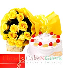 1Kg Pineapple Cake n Yellow Roses Perfect Combo to Gift