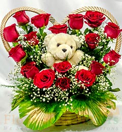 teddy heart shaped rose bouquet
