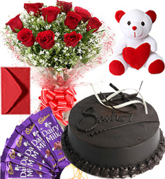 1Kg chocolate truffle cake Red Roses Bouquet Teddy Bear Chocolate
