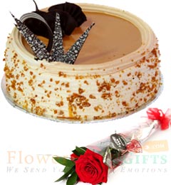 Half Kg Butterscotch cake n 1 Red Rose