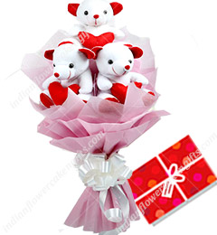 Cute Bouquet Of 3 Teddy Bear