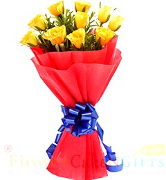 10 Yellow Roses Flower Bouquet