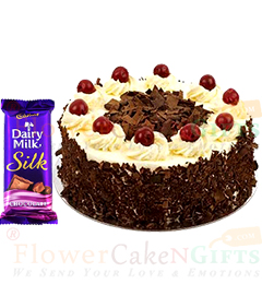 Half kg Black  Forest Cake n Dairy Milk Silk Chocolate 