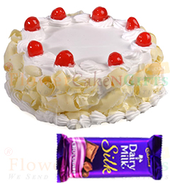 Half Kg White Forest Cake n Dairy Milk Silk Chocolate